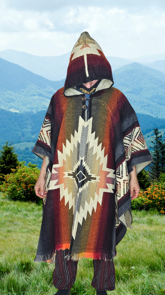 Red Black Lightning Unique Andean Poncho Unisex