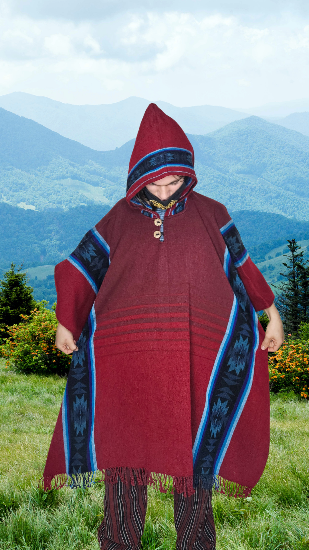 Red Royal Premium Unique Andean Poncho Unisex