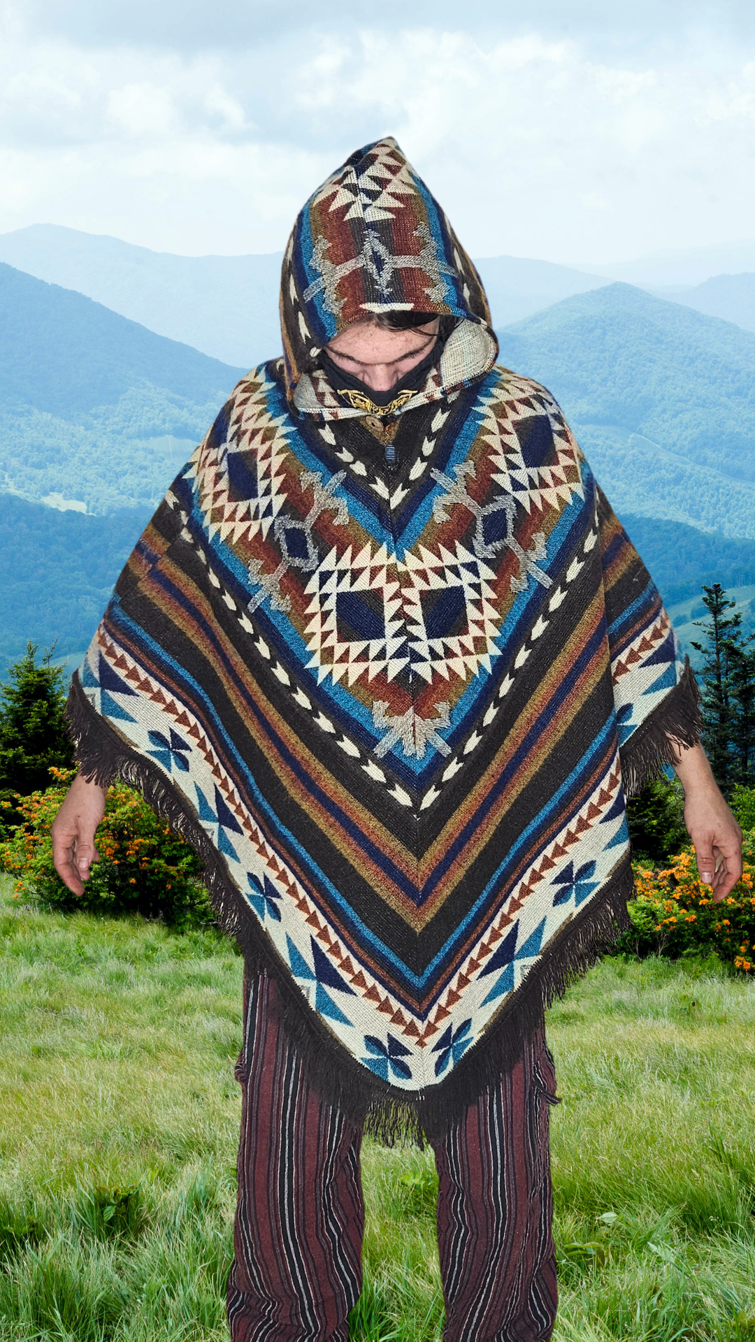 Multicolor Shaman Unique Andean Poncho Unisex