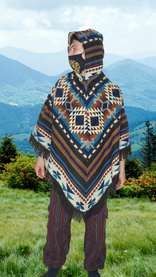 Multicolor Shaman Unique Andean Poncho Unisex