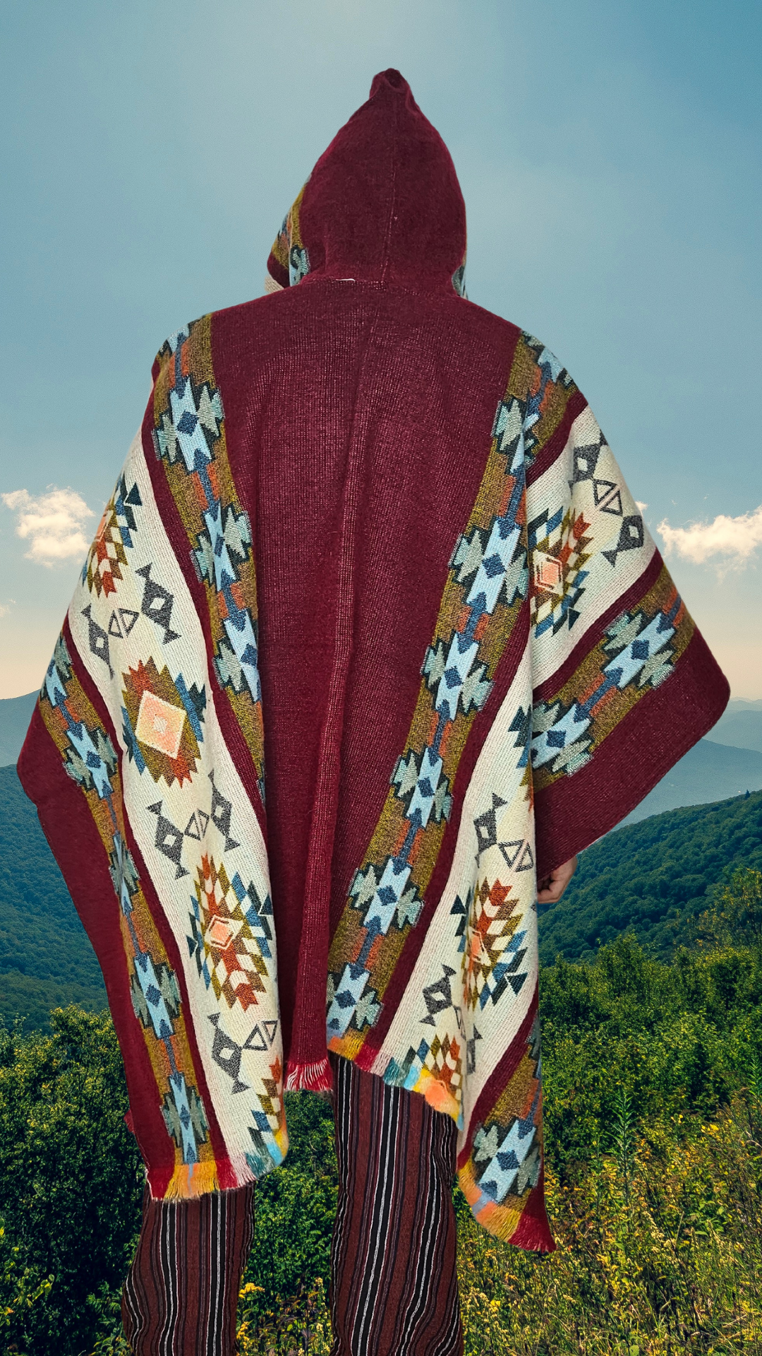 Red Chakana Andean Poncho Unisex
