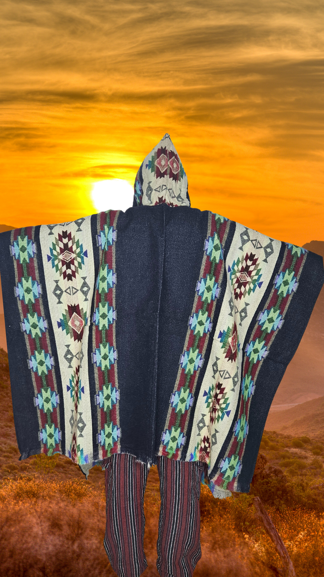 Blue Black Chakana Andean Poncho Unisex