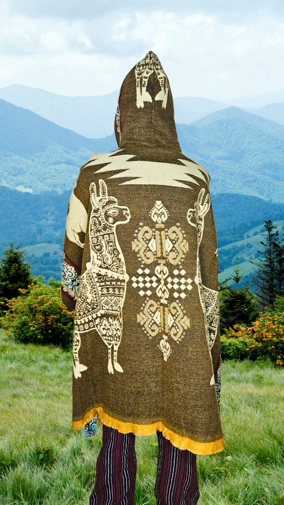 Yellow Llama Unique Andean Poncho Unisex