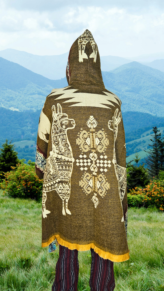 Yellow Llama Unique Andean Poncho Unisex