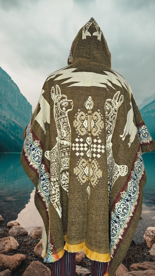 Yellow Llama Unique Andean Poncho Unisex