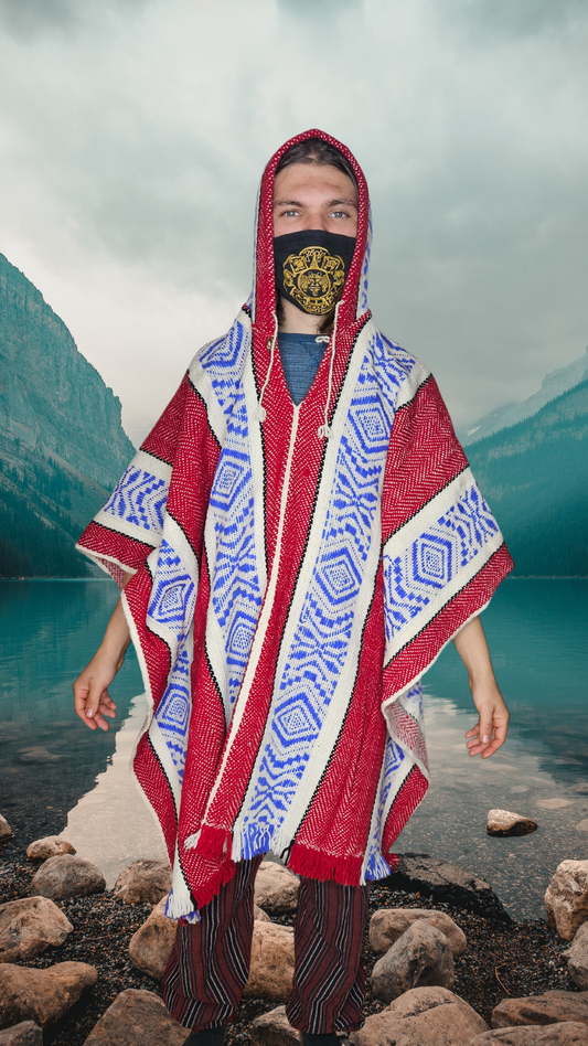 Red White Premium Unique Andean Poncho Unisex