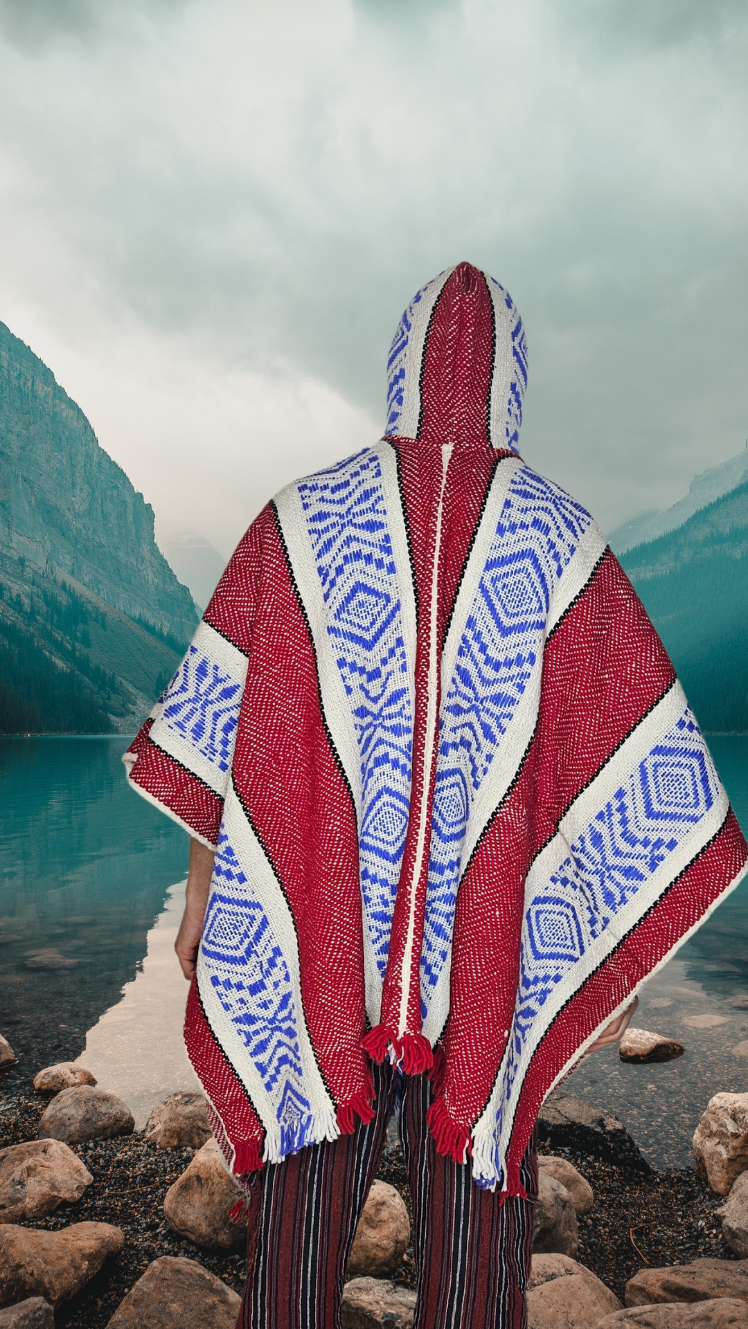 Red White Premium Unique Andean Poncho Unisex