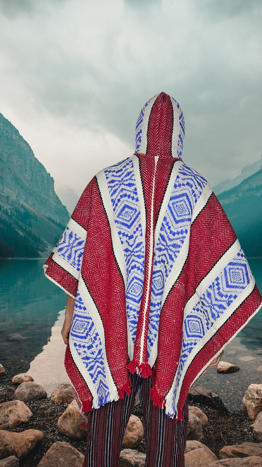 Red White Premium Unique Andean Poncho Unisex