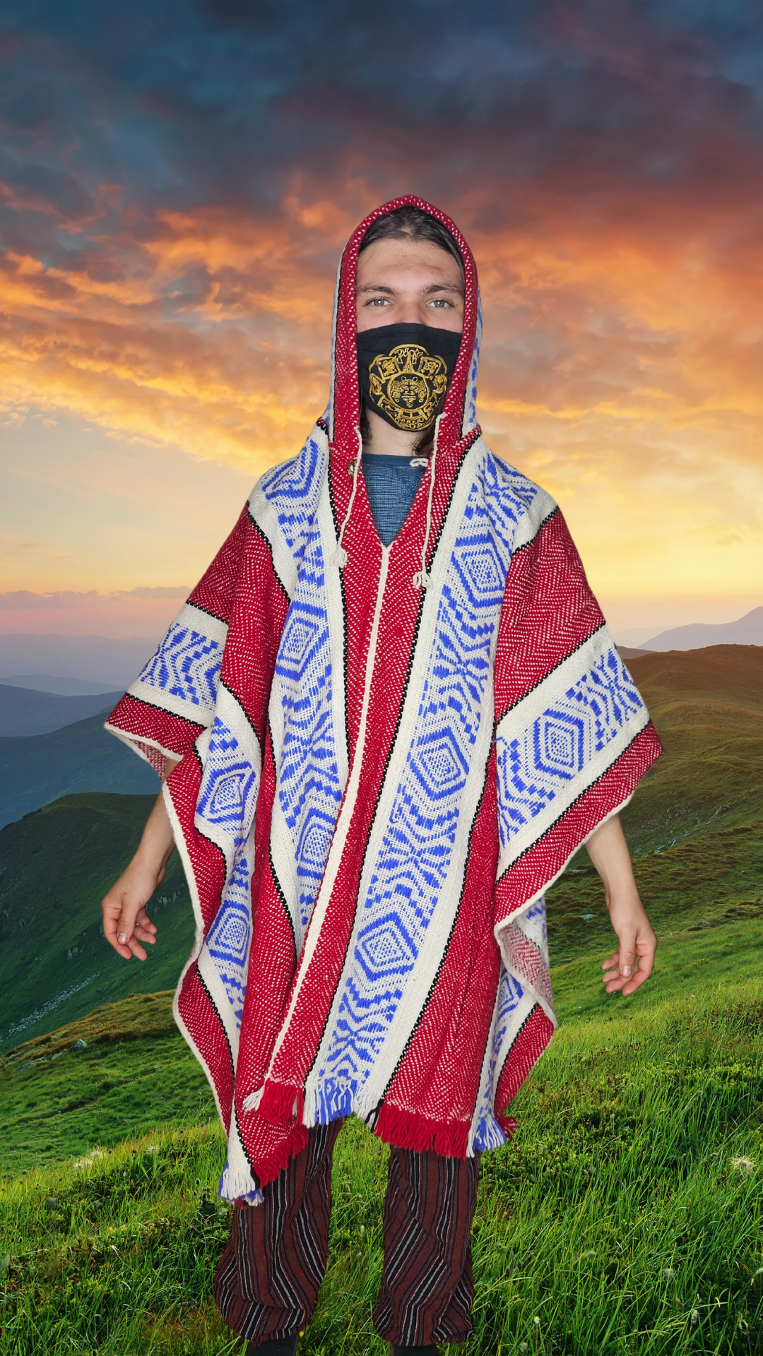 Red White Premium Unique Andean Poncho Unisex