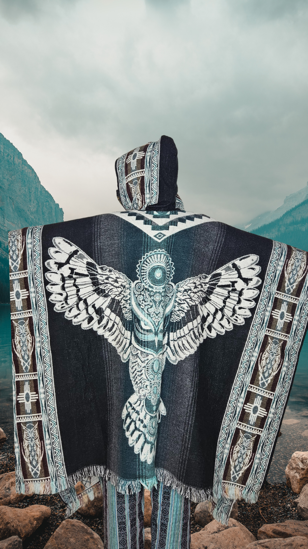 Blue Owl of Wisdom Unique Andean Poncho Unisex