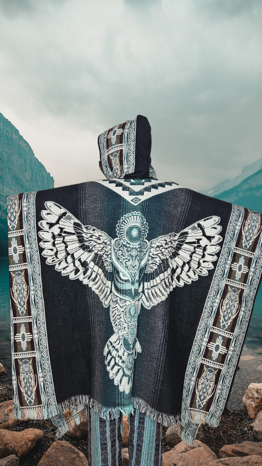 Blue Owl of Wisdom Unique Andean Poncho Unisex