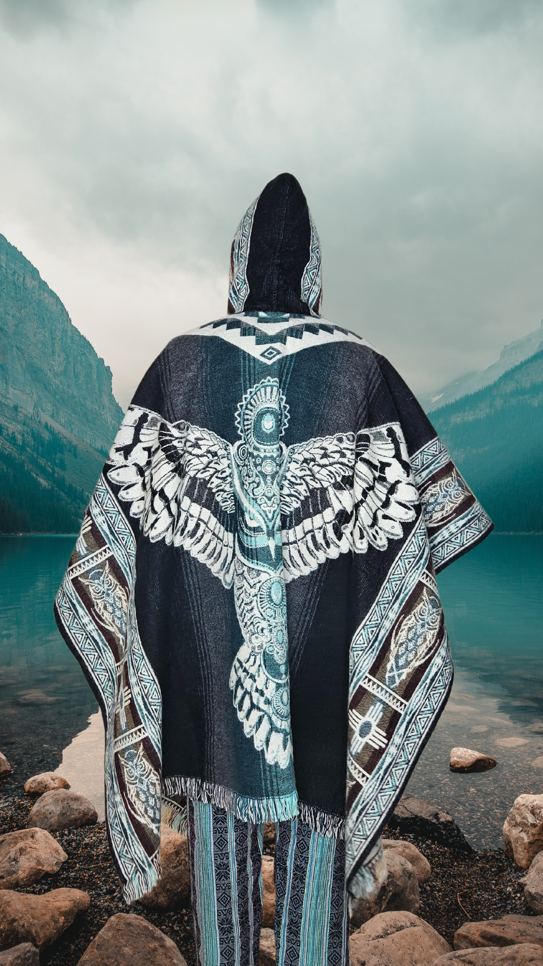 Blue Owl of Wisdom Unique Andean Poncho Unisex
