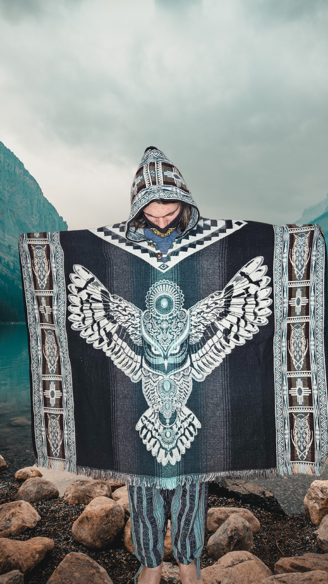 Blue Owl of Wisdom Unique Andean Poncho Unisex