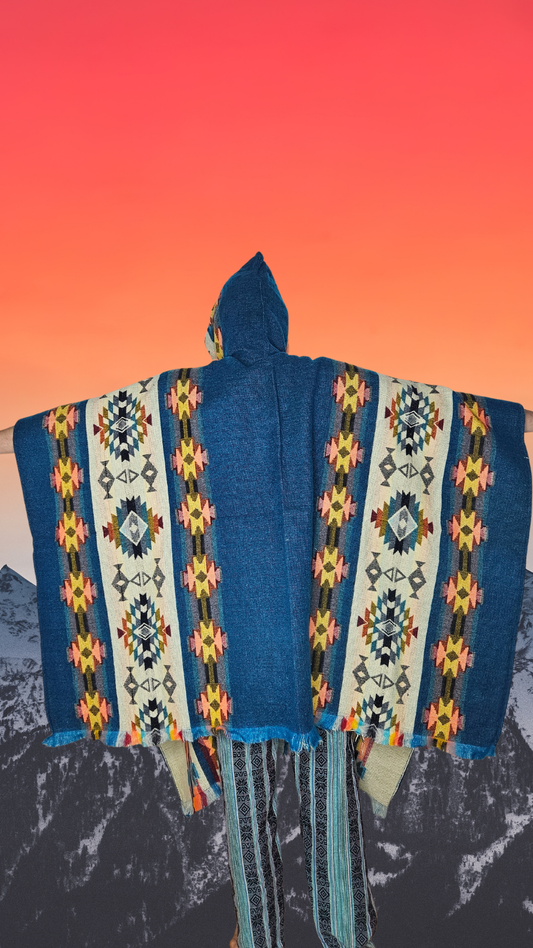 Light Blue Chakana Andean Poncho Unisex