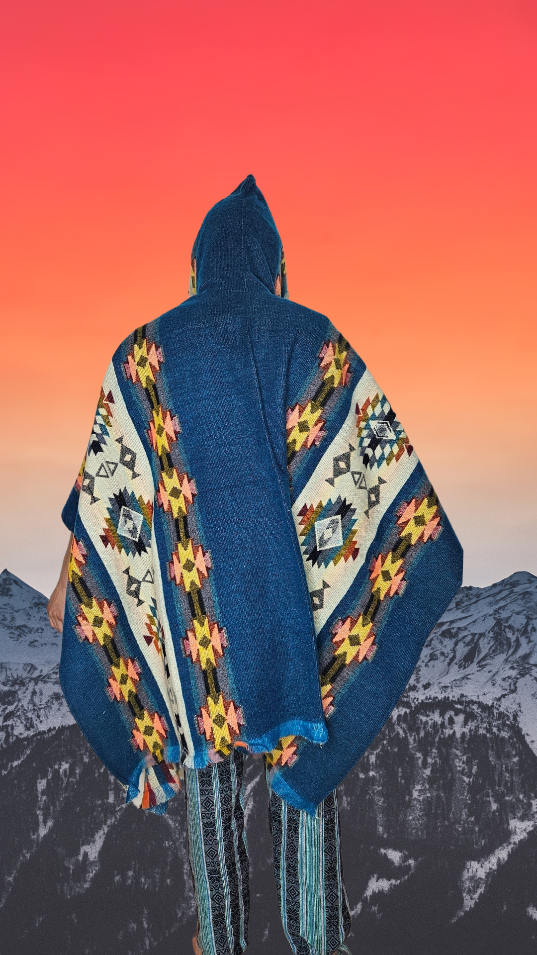 Light Blue Chakana Andean Poncho Unisex
