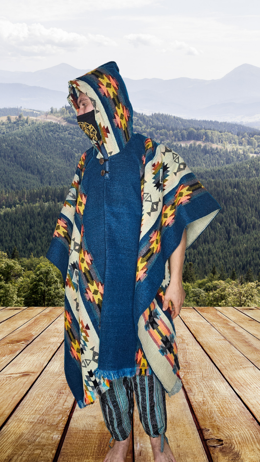 Light Blue Chakana Andean Poncho Unisex