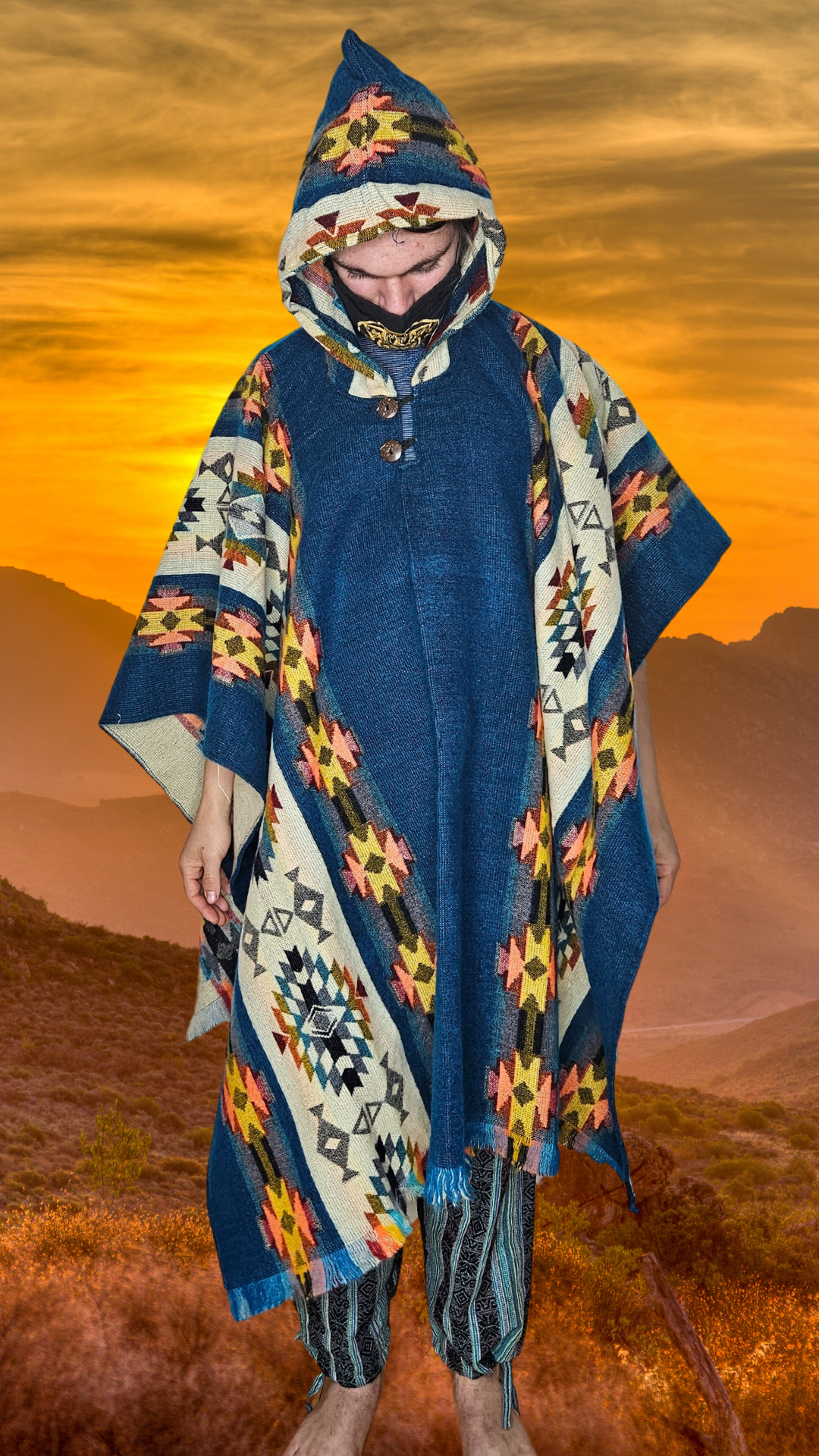 Light Blue Chakana Andean Poncho Unisex