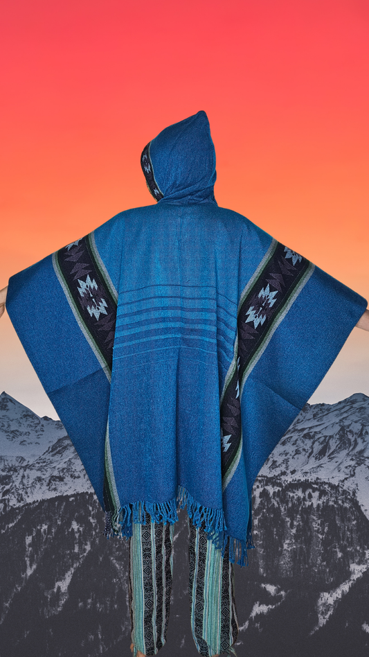 Deep Blue Royal Unique Andean Poncho Unisex