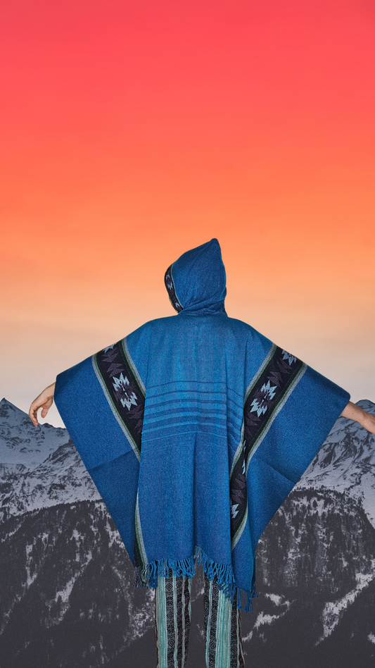 Deep Blue Royal Unique Andean Poncho Unisex