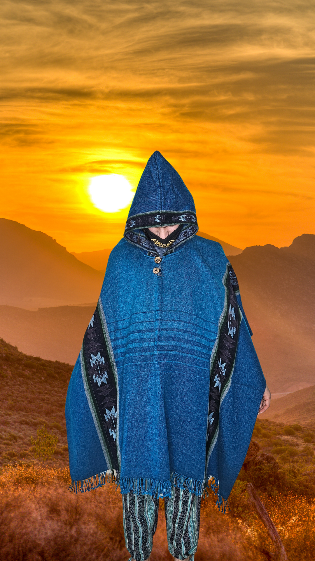 Deep Blue Royal Unique Andean Poncho Unisex