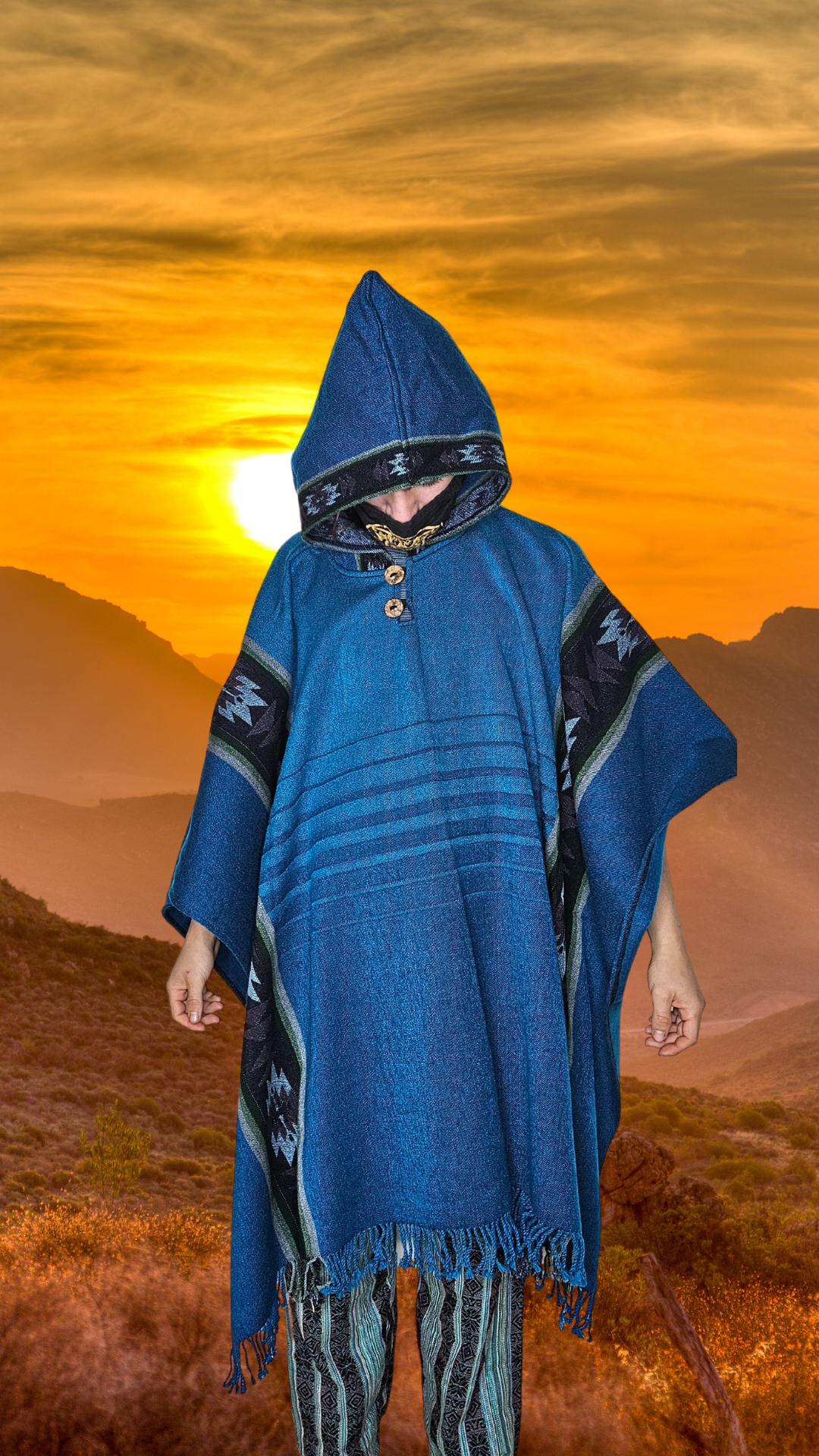 Deep Blue Royal Unique Andean Poncho Unisex