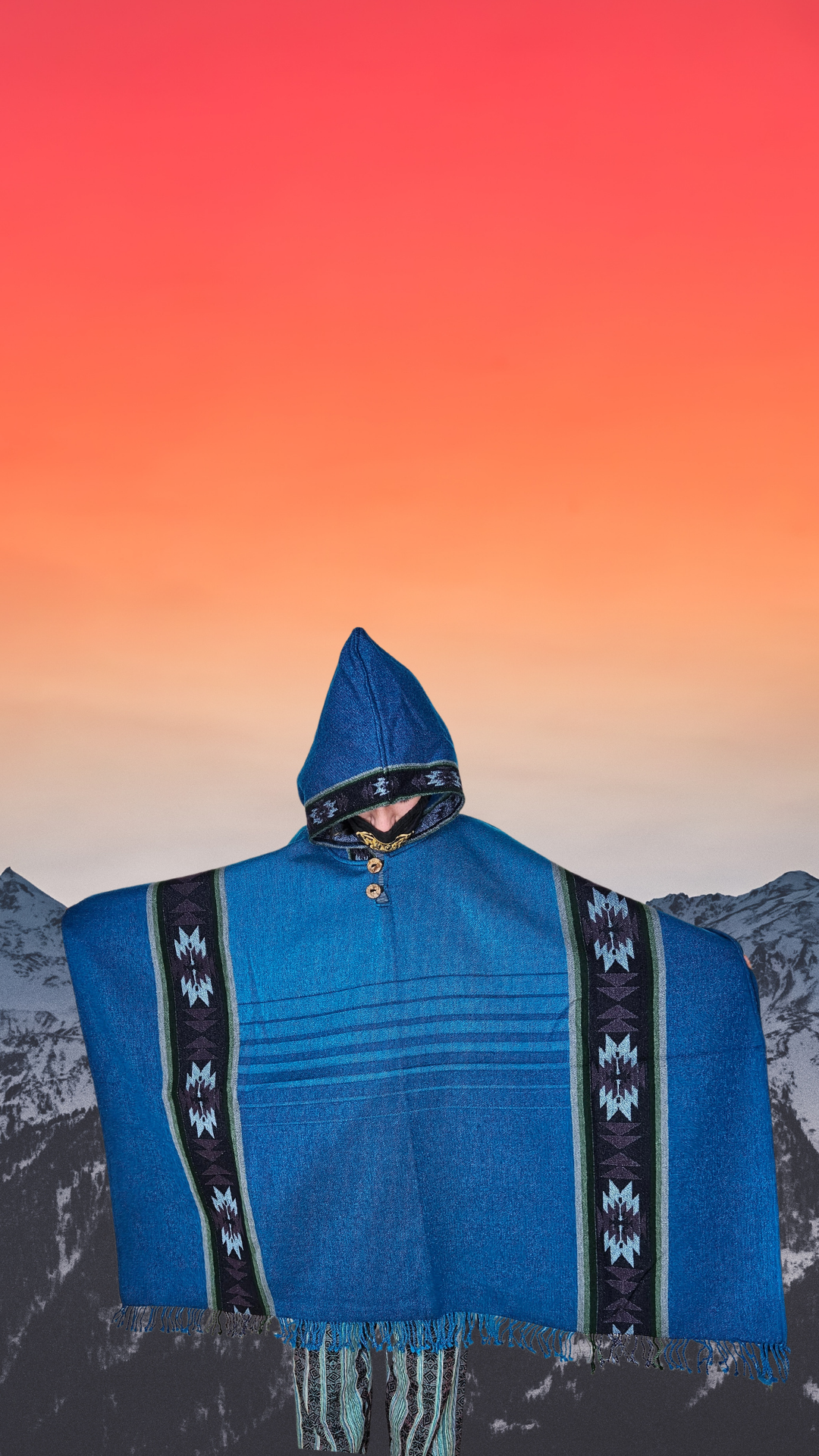 Deep Blue Royal Unique Andean Poncho Unisex