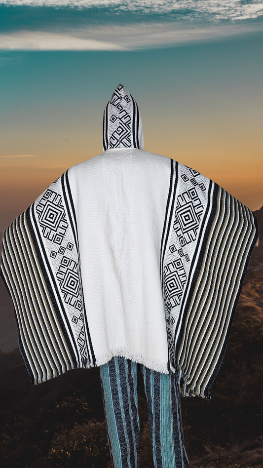 Black-White Unique Andean Poncho Unisex