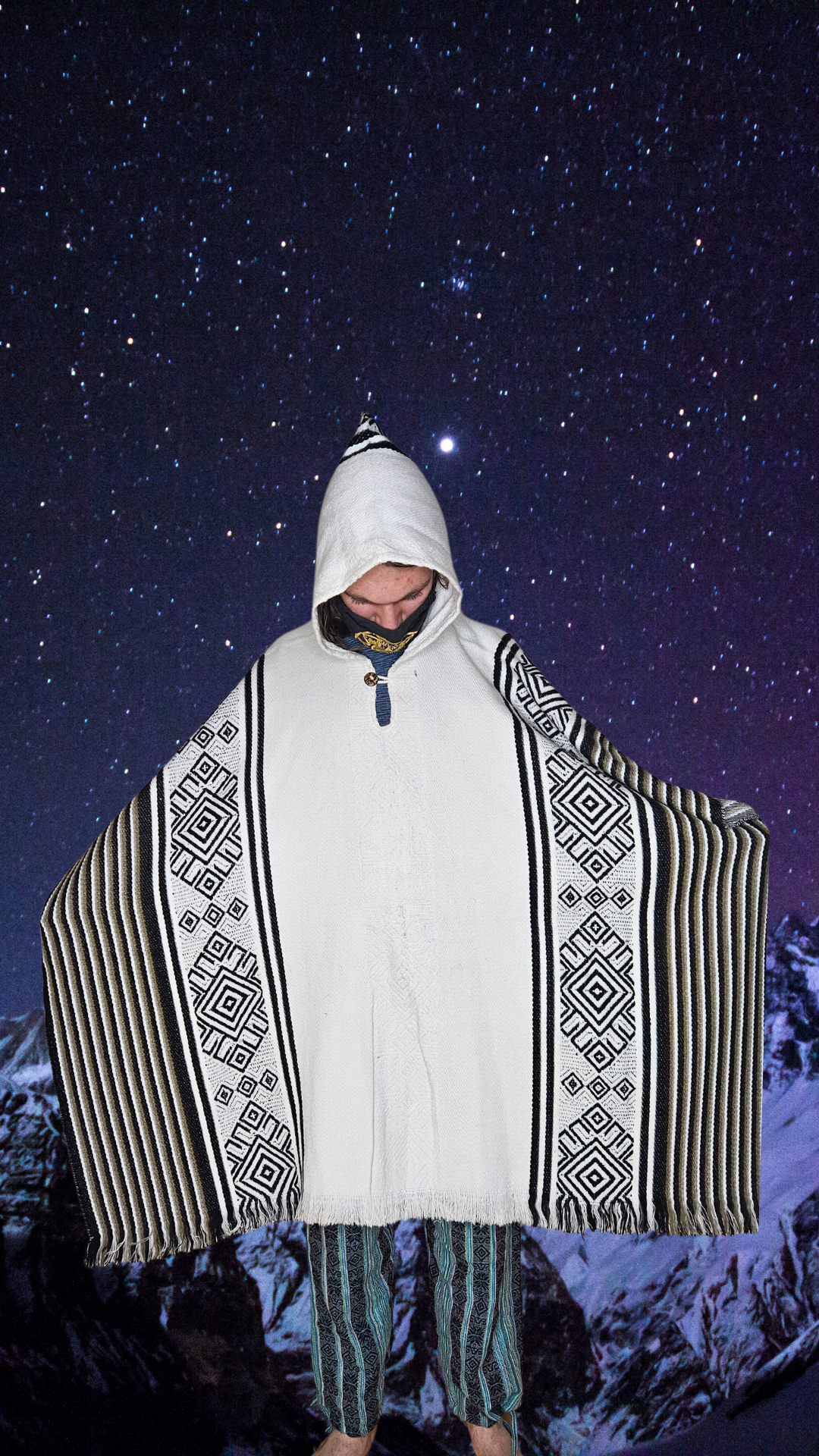 Black-White Unique Andean Poncho Unisex