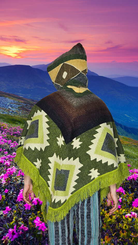 Green Pyramid Unique Andean Poncho Unisex