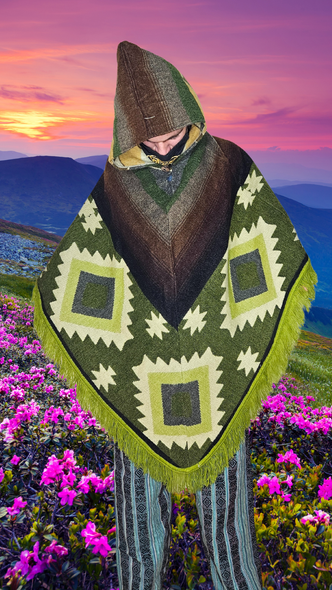 Green Pyramid Unique Andean Poncho Unisex
