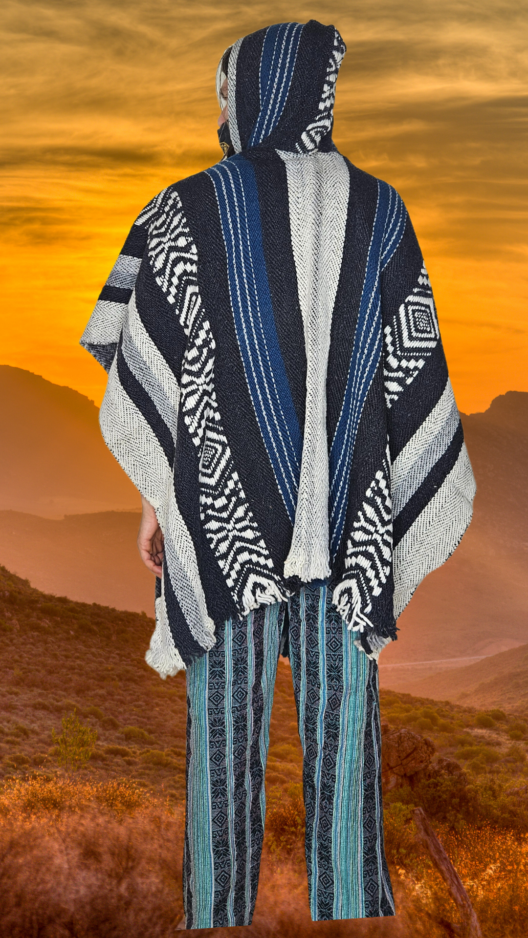 Blue White Premium Unique Andean Poncho Unisex