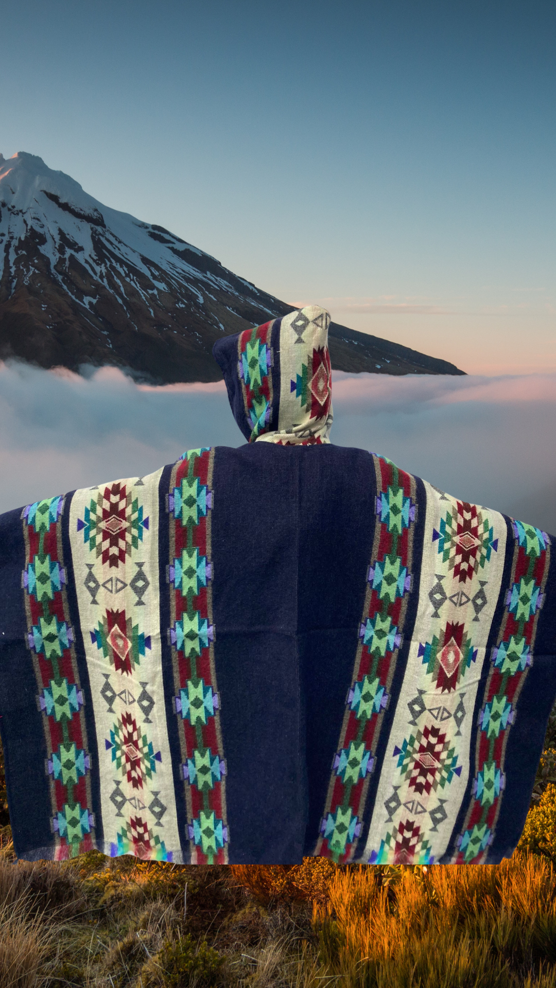 Blue-Black Chakana Andean Poncho Unisex