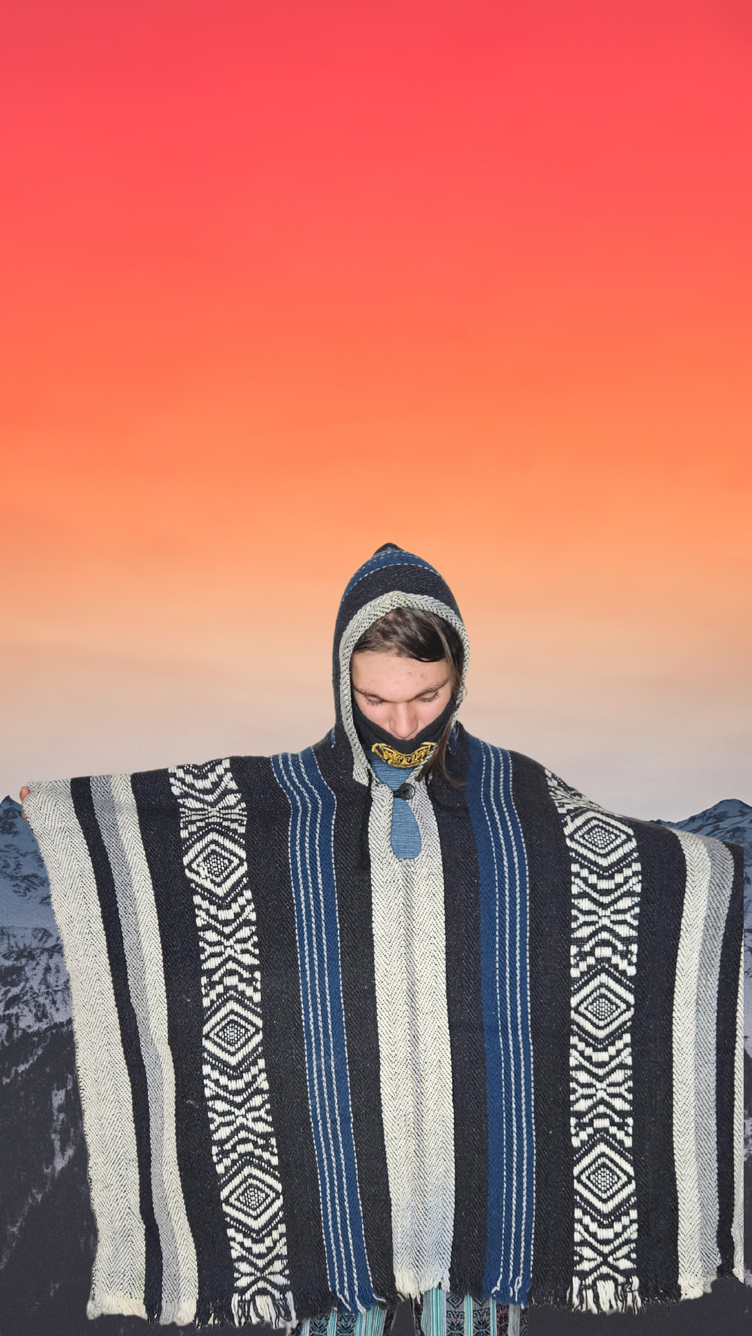 Blue White Premium Unique Andean Poncho Unisex