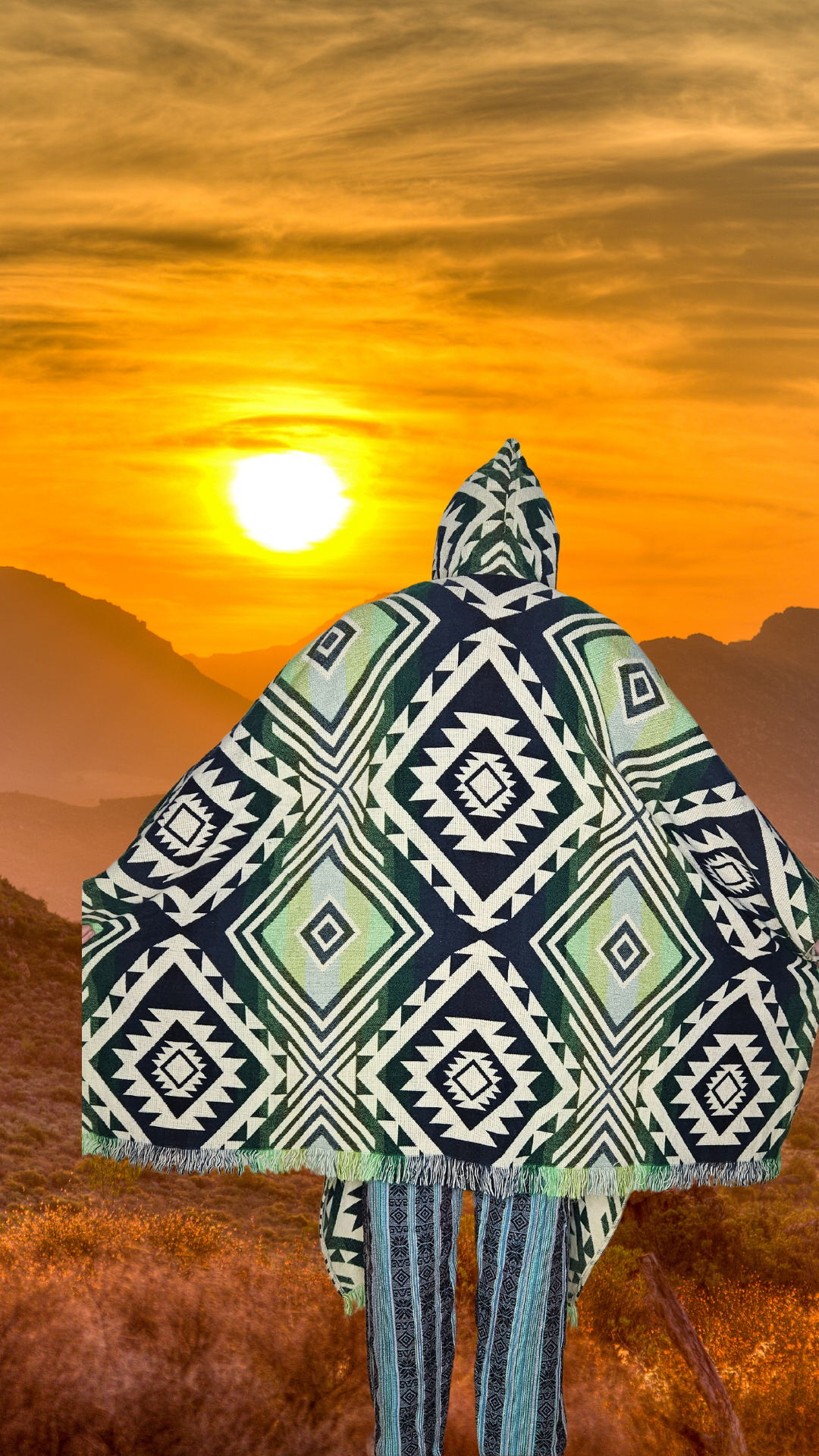 Green Black Unique Andean Poncho Unisex