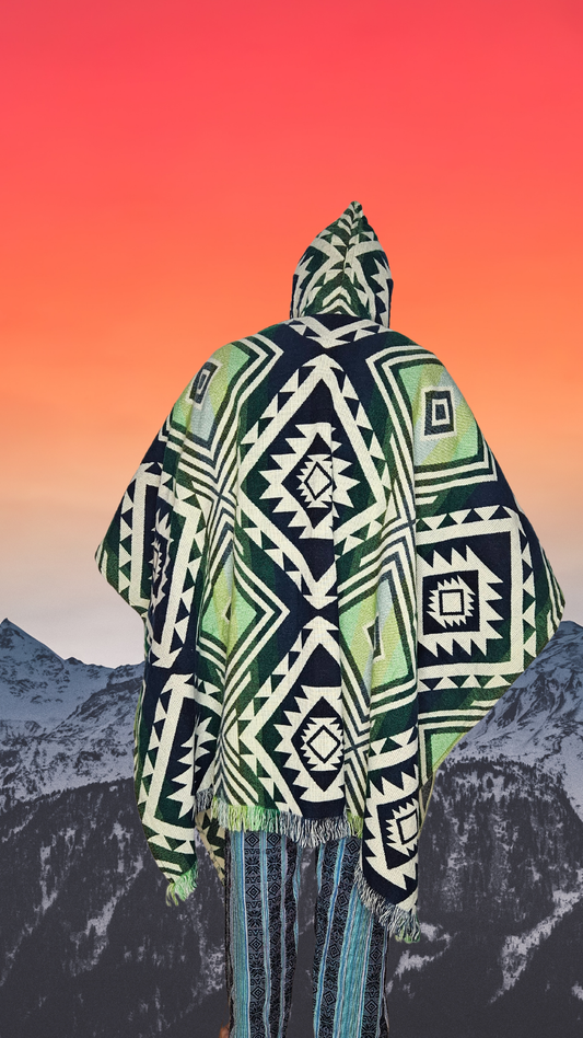 Green Black Unique Andean Poncho Unisex