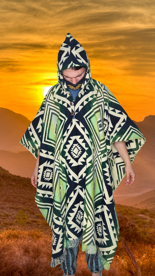 Green Black Unique Andean Poncho Unisex