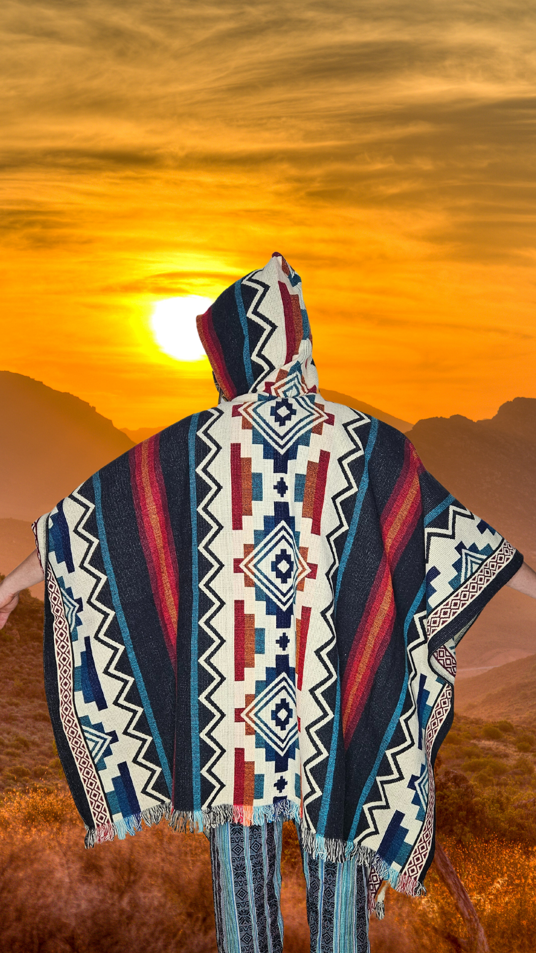 Red Black White Step-Pyramid Unique Andead Poncho Unisex