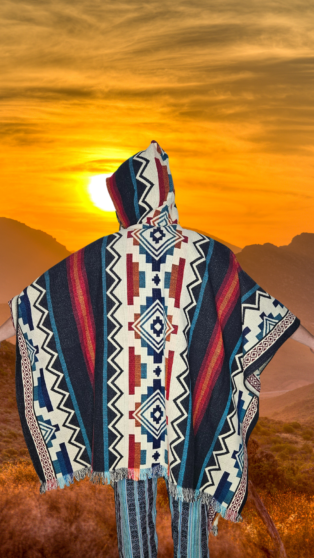 Red Black White Step-Pyramid Unique Andead Poncho Unisex