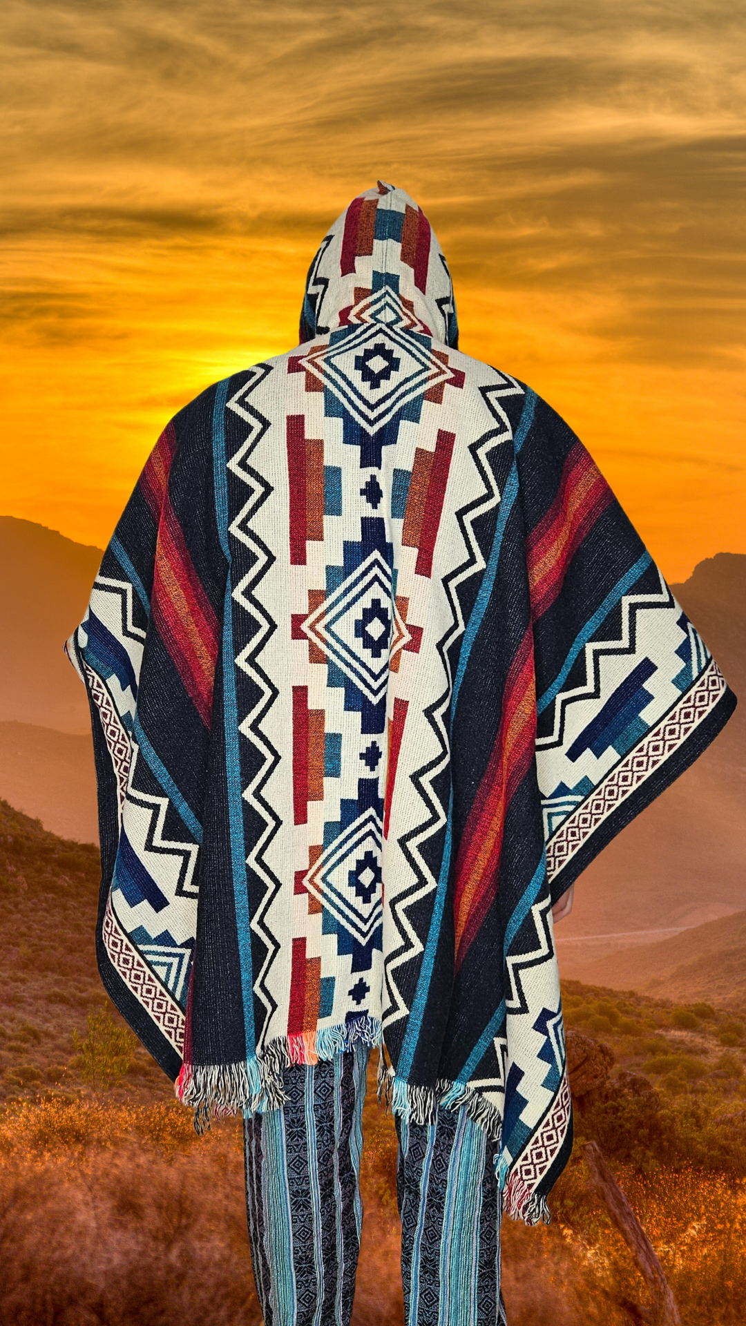 Red Black White Step-Pyramid Unique Andead Poncho Unisex