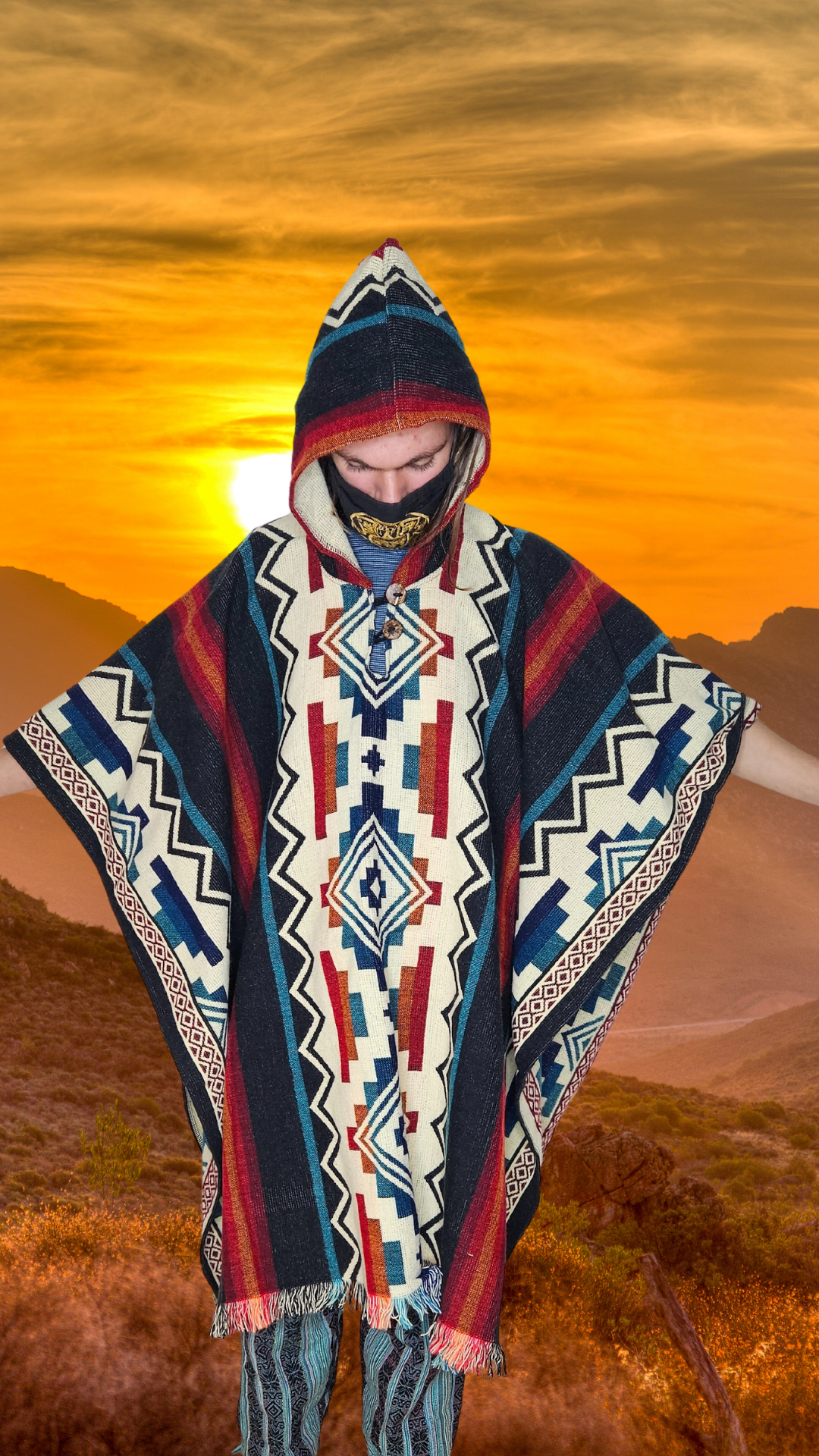 Red Black White Step-Pyramid Unique Andead Poncho Unisex