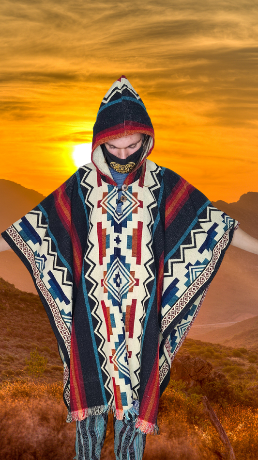 Red Black White Step-Pyramid Unique Andead Poncho Unisex