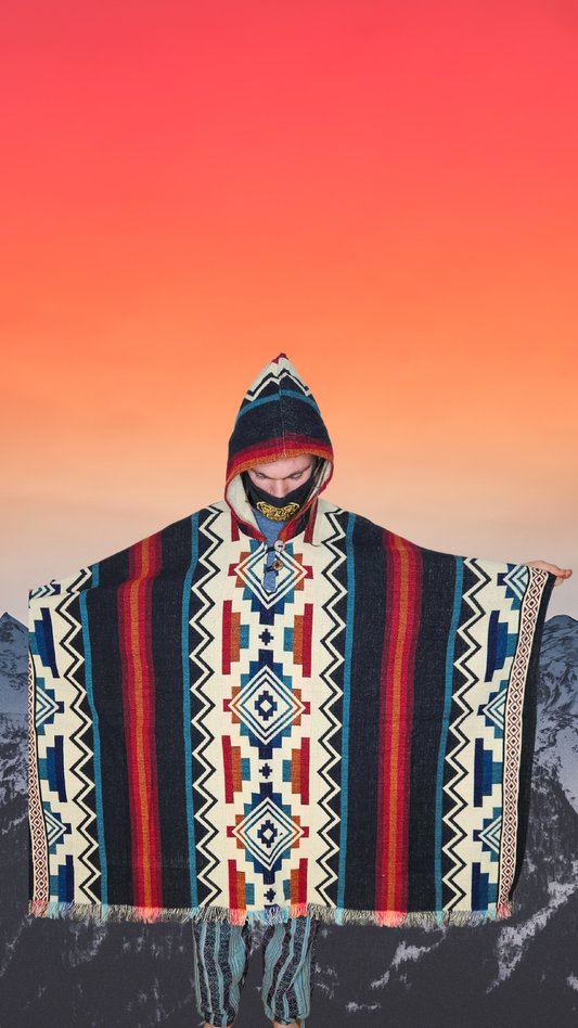 Red Black White Step-Pyramid Unique Andead Poncho Unisex
