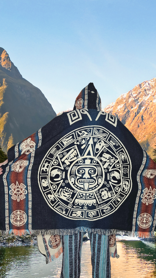 Ornamented Aztec  Sun Stone Andean Poncho Unisex
