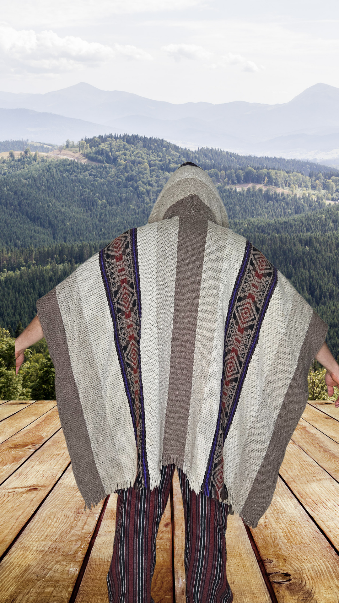 White Purple Premium Unique Andean Poncho Unisex