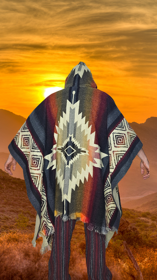 Red Black Lightning Unique Andean Poncho Unisex