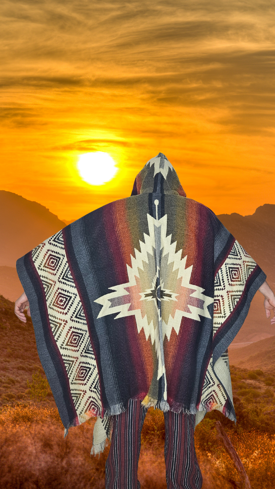 Red Black Lightning Unique Andean Poncho Unisex