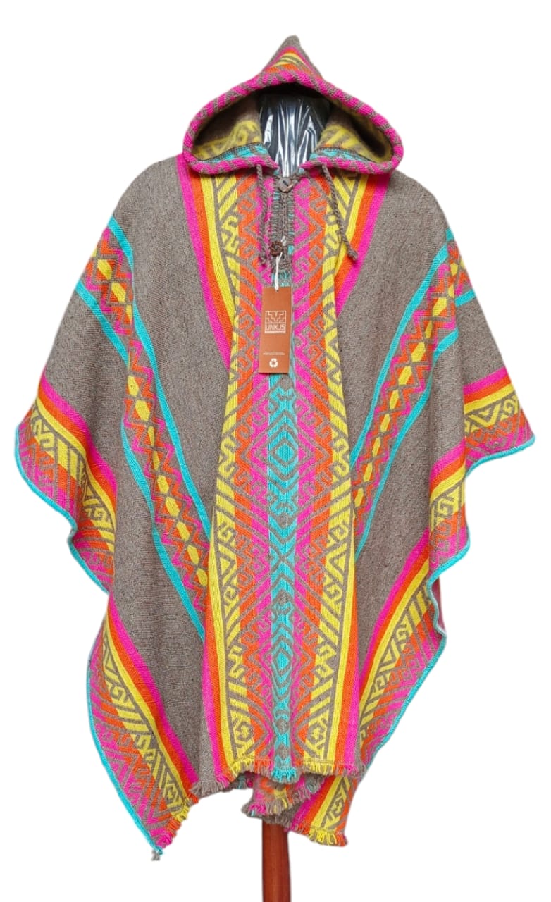 Yellow Blue Red Premium Unique Andean Poncho Unisex