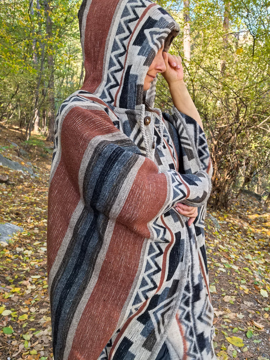 Brown Black White Premium Unique Andean Poncho Unisex