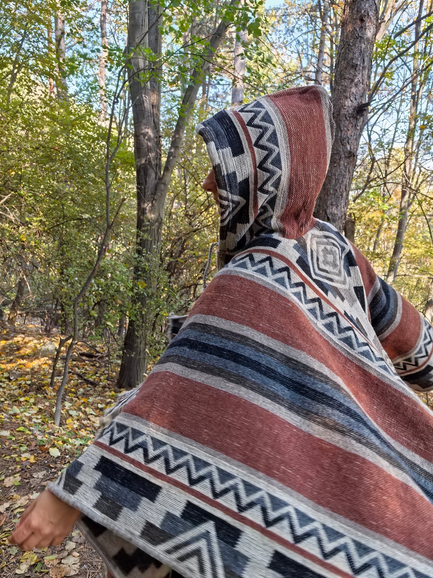 Brown Black White Premium Unique Andean Poncho Unisex
