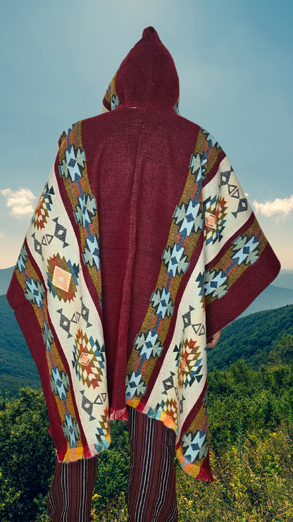 Red Chakana Andean Poncho Unisex